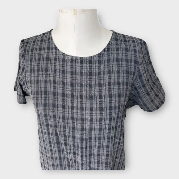 Eileen Fisher Plaid Linen Blend Midi Shift Dress Women's Medium Petite Minimal - Picture 3 of 8